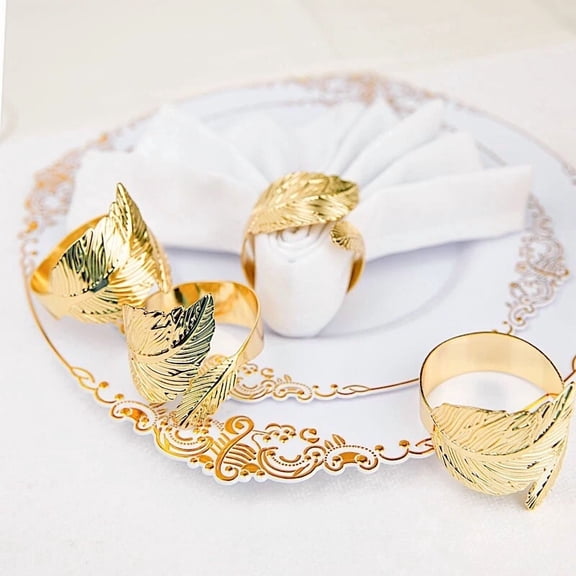 4 Metallic Gold Napkin Rings Ornate Leaf Design Wedding Party Events Decorations
