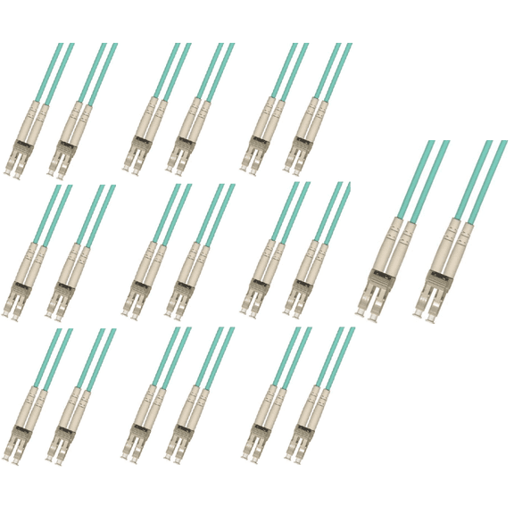 4 Meter 40Gb OM4 Multimode Duplex Fiber Optic Cable (50/125) - LC to LC - Aqua - 10 Pack