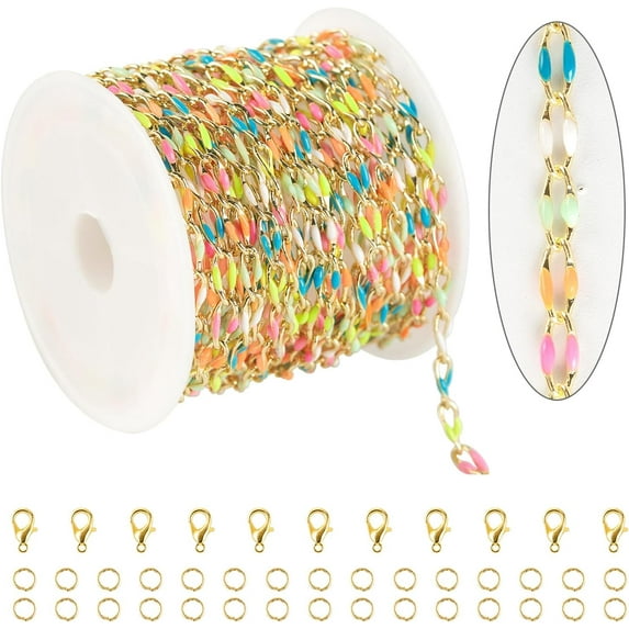 4 Meters Colorful Oil Drip Cable Chain for Jewelry Making, 16K Gold Plated Brass Chain Mixed Color Enamel Chain Necklace Women Bracelet DIY Jewelry Supplies