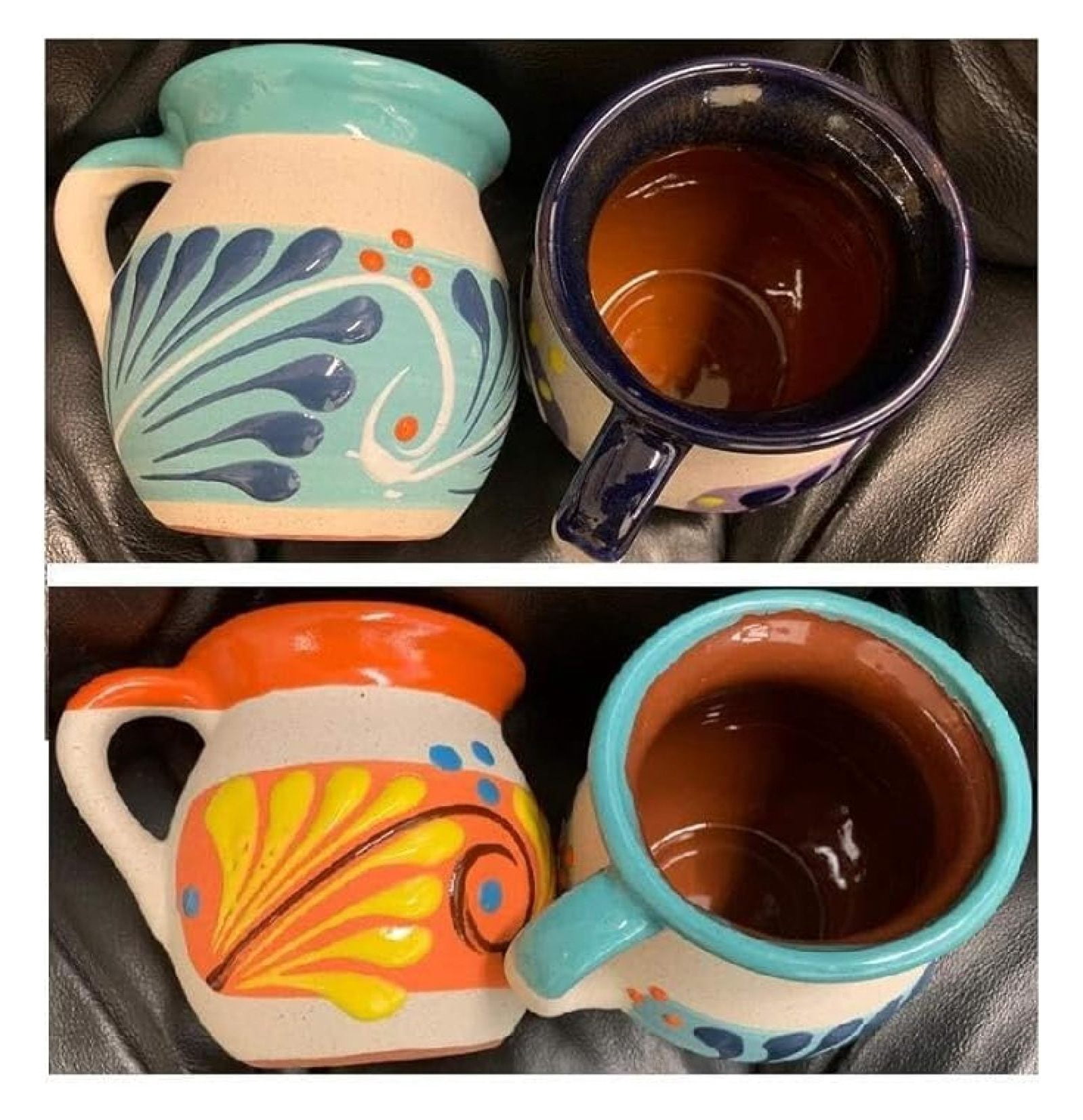 Global Crafts Encantada Handmade Mexican Pottery Mug - Cobalt Flower, Lead-Free, 4 Inches Tall