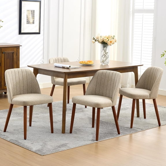 4 Mid-Century Modern Wood Upholstered Dining Chairs with Padded Seat Rubberwood Legs for Kitchen Dining Room Camel