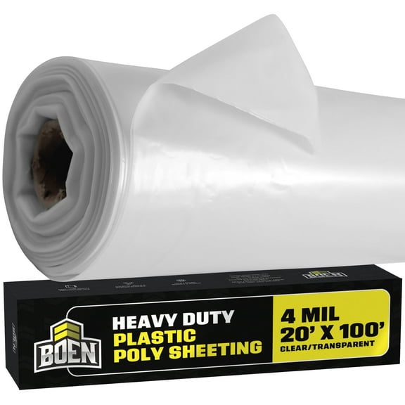 4 Mil Clear Plastic Sheeting – 20' x 100' Roll – Heavy-Duty Plastic Cover for Painting, Construction, Greenhouses & Vapor Barrier