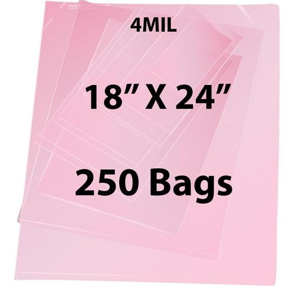4 Mil Pink Anti-Static Heavy Duty Plastic Flat Bags - 18" x 24" & (250 Bags)