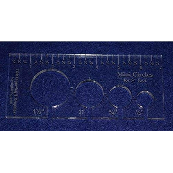 4 Mini Circles Template for 1/4" Foot - Clear with Ruler ~3/8" Thick