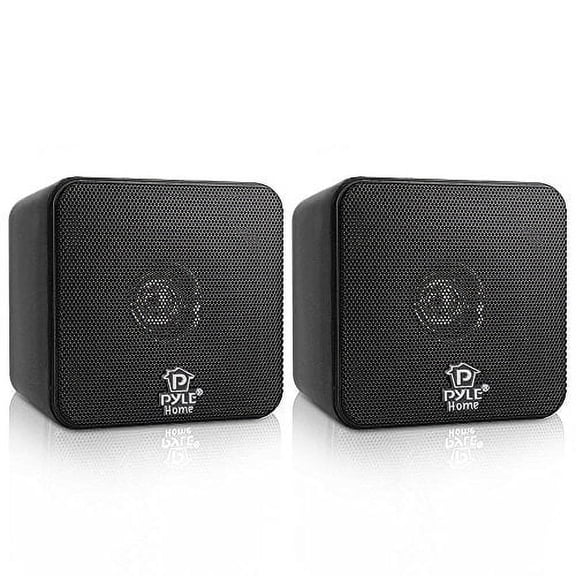 4? Mini Cube Bookshelf Speakers - Paper Cone Driver, 200 Watt Power, 8 Ohm Impedance, Video Shielding, Home Theater Application and Audio Stereo Surround Sound System - 1 Pair - Pyle PCB4BK