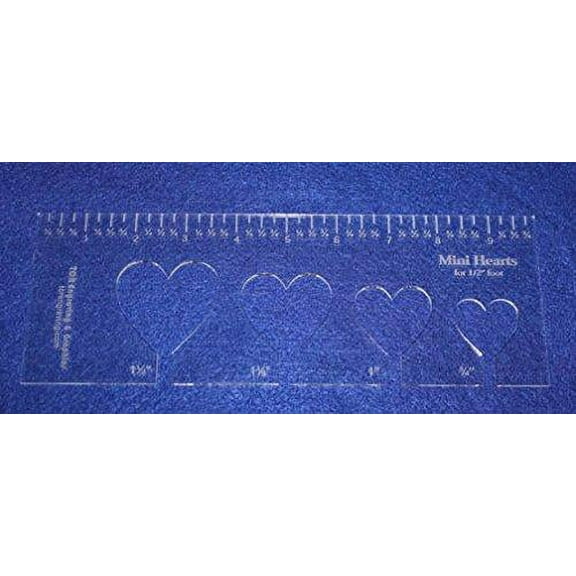 4 Mini Hearts Template for 1/2" Foot - Clear with Ruler 1/8" Thick
