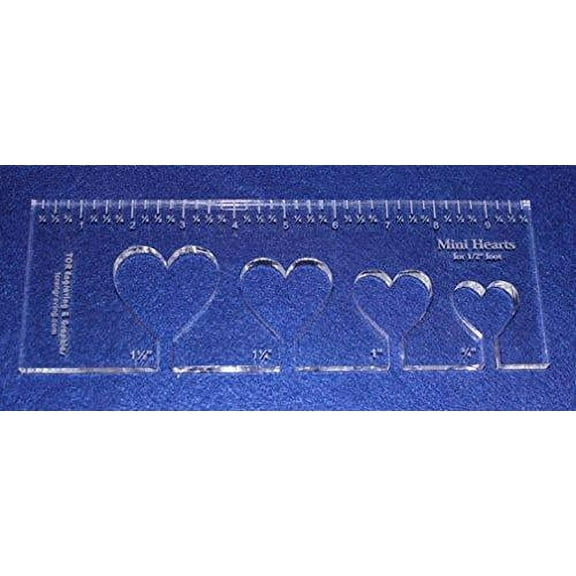 4 Mini Hearts Template for 1/2" Foot - Clear with Ruler ~3/8" Thick