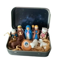 4"Mini Nativity Set Mini Christmas Easter Nativity Set In A Tin Box, Handcrafted Pocket Bethlehem Scene, Portable Holy Family Display, Small Religious Ornament, For Desk, Shelf, Office, Red