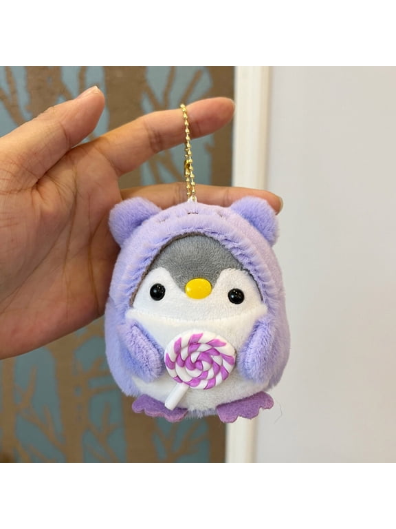 4" Mini Penguin Plush Keychain, Soft Stuffed Animal Bag Charm - Cute Bag & Backpack Pendant for Women, Girls, Kids, Small Decorative Gift Purple