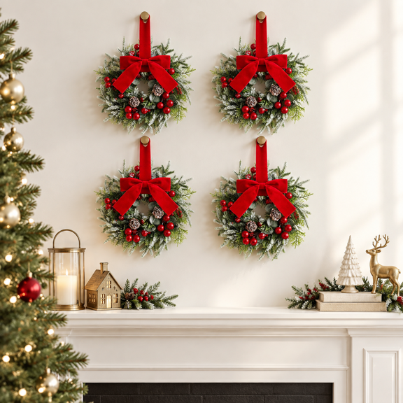 4 Minimas Kitchen Cabinet Wreath with Pine Berries and Snowy Accents
