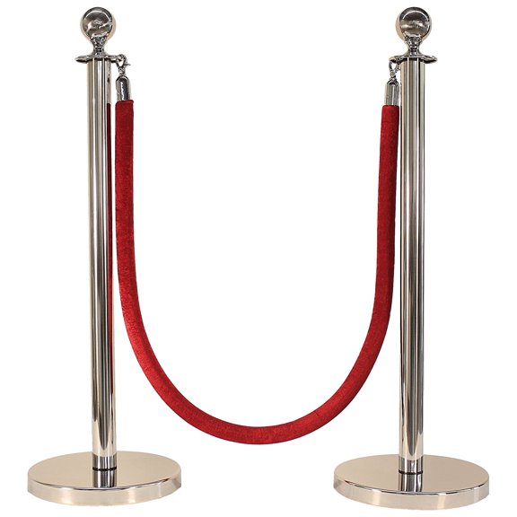 4 Mirror Crown Rope Stanchions + 4 Red Velour Ropes + 1 Portrait Sign Frame + 1 Wall Plate