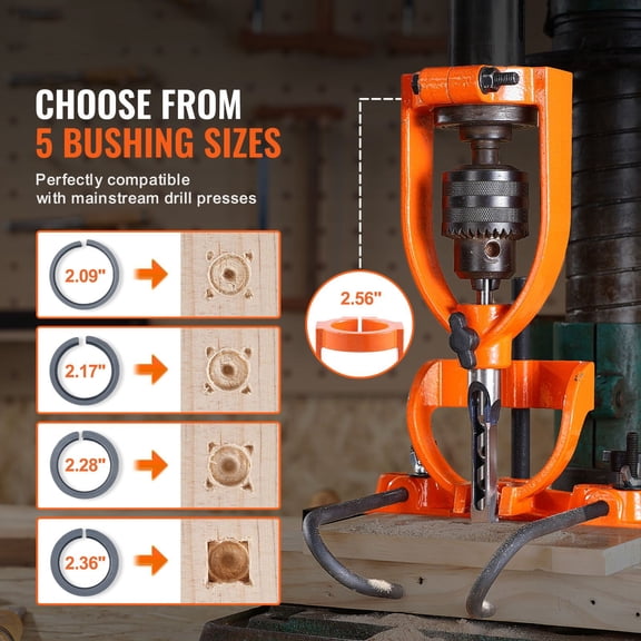 4 Model Drills Square Hole Chisel Set Mortising Attachment for Drill Press Bench Drill Locator Set with 5 Bushings for Woodworking Mortising Tenoning Drilling Machine