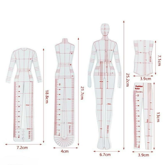 4 Models Fashion Sketching Templates Ruler, Fashion Sketching Ruler Sewing Humanoid Patterns Design, Clothing Measuring French Curve Rulers A4 Pattern Paper Draft Drawings