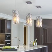4" Modern Crystal Pendant Light 3 Pack, Adjustable Chrome Hanging Ceiling Lamp for Dining Room Kitchen Island Living Room