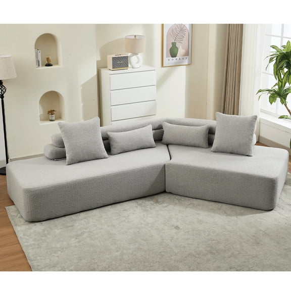 4 Modular Couch, Gray, Boucle Fabric, No Assembly, High Density Foam Gray Assembly Sectional, Upholstery, With Cozy Feel