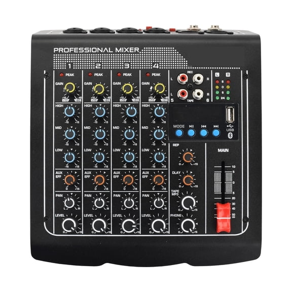 4 Mono 1 Stereo 6 Channel USB Play Record DJ Party School Meeting Church Family Audio Mixer ,Easy to Use
