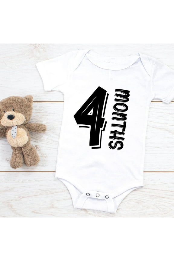 4 Months Baby Milestone One Piece, Four Months Infant Baby Milestone Outfit One Piece Bodysuit, T Shirt Cute Baby Onesie, BABY BODYSUIT LAT 4424