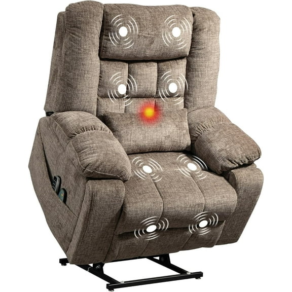 Elderly 4-Motor Power Lift and Heat and Massage Recliner with Adjustable Headrest and Hidden Cup Holders