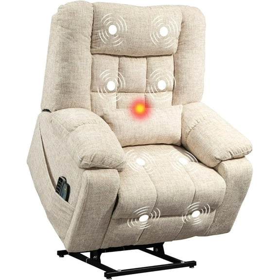 4-Motor Power Lift Chairs for Elderly with Heat & Massage, Infinite Position Adjustable Headrest, Lumbar and Footrest, Wide Seat Lay Flat Recliner with Hidden Cup Holders