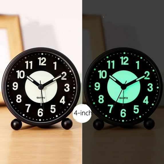 4" Night Light Analog Alarm Clock Silent Non Ticking, Simple Metal Round Luminous Alarm Clock, Portable Vintage Retro Analog Alarm Clock For Home Bedroom Bedside Table Desk