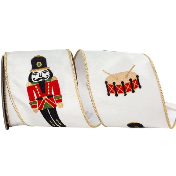 Melrose 4 Inch Nutcracker Drum Christmas White Embellishments 5 Yards