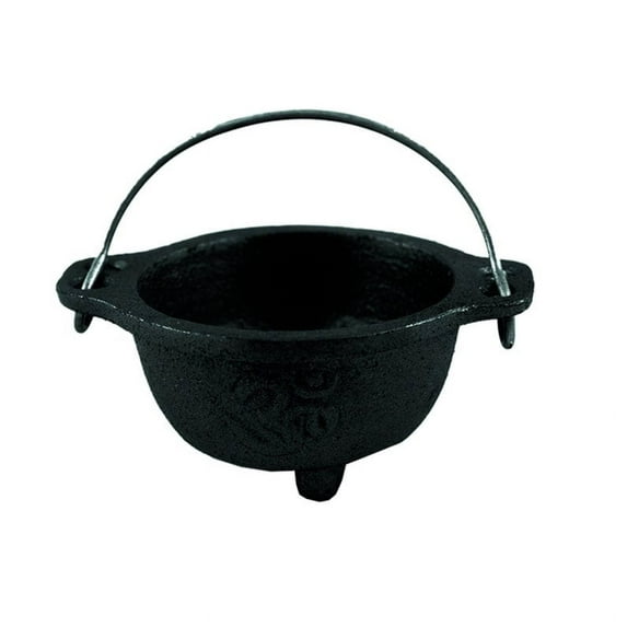 4" OM Cast Iron Cauldron with Carry Handle for Spells, Smudging, Ritual & Blessings
