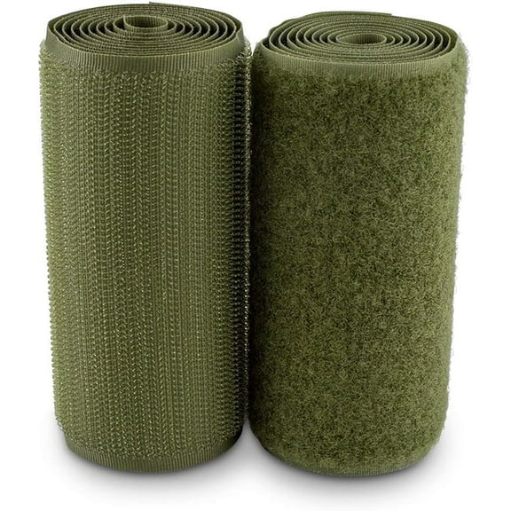 4" Olive Drab Sew-On Hook and Loop Fastener Tape, 1 Yard, Non-Adhesive Nylon Fabric Strip for Military Bags, Clothes, Backpacks, DIY Crafts - 1 pcs