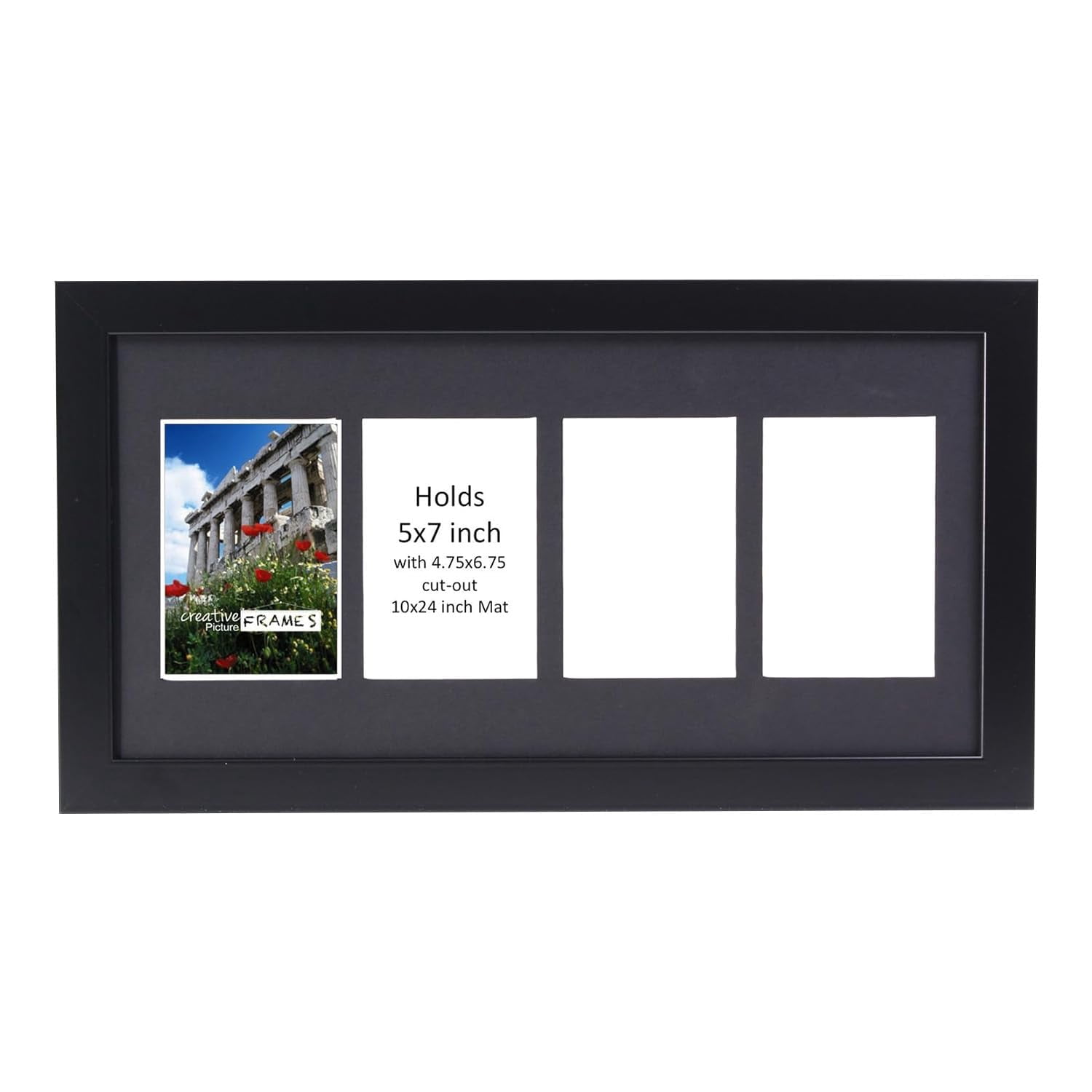 4-Opening Black Picture Frame Holds 5 By 7-Inch Media With 10X24-Inch ...