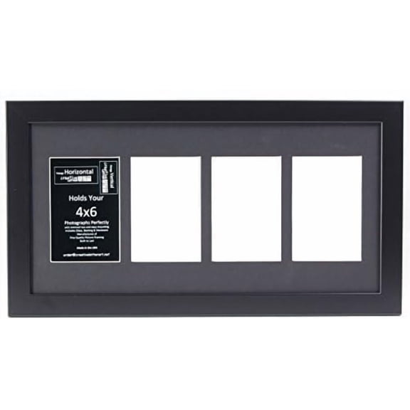 4 Opening Modern Black Picture Frame Collage with Full Strength Glass and 10x20 Black Mat for Your 4x6 Photographs$$Home Decor, Kitchen, & Other