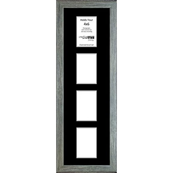 4 Opening Vertical Driftwood Frame with Black Mat to hold 4x6 photographs for your Name, Special Word or Collage