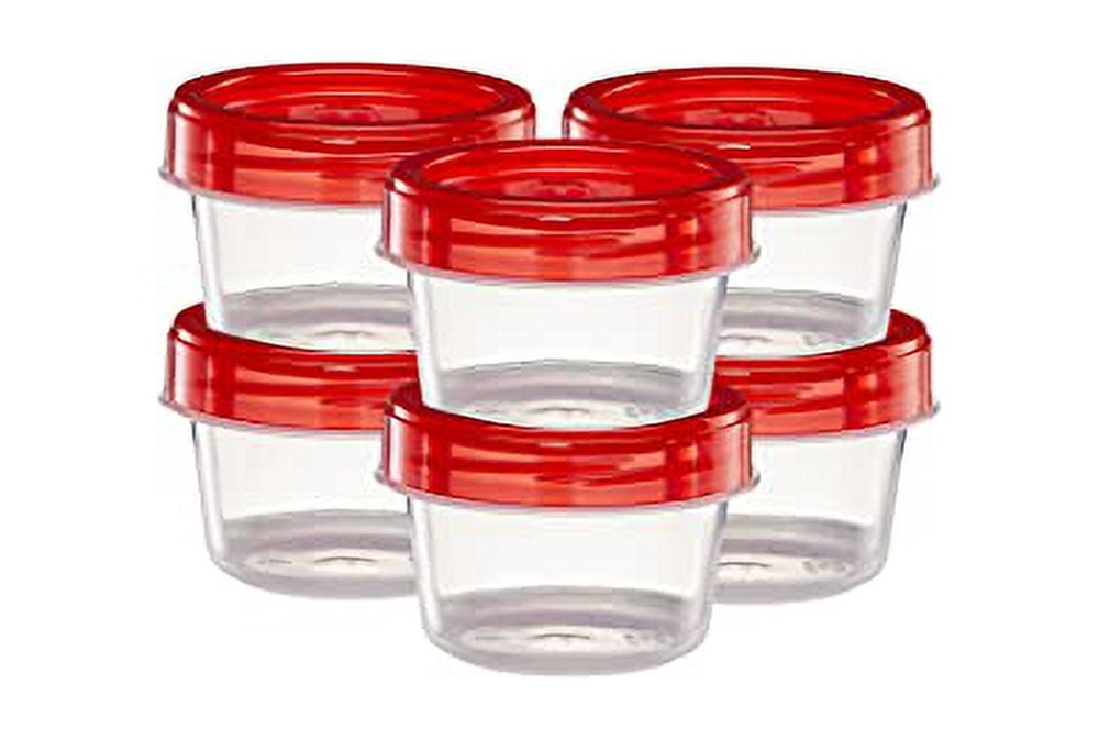 (4 Ounce 10 Pack) Twist Cap Deli Containers Clear Bottom With Red Top