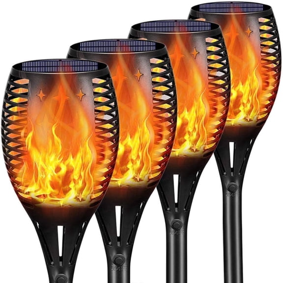 4 Outdoor Flame Lights, Solar Powered And Weatherproof