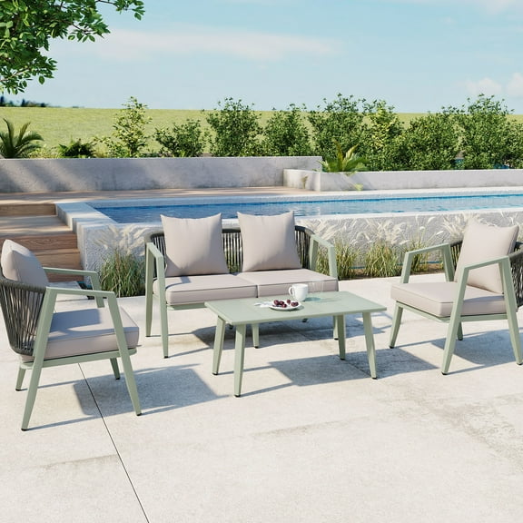 4 Outdoor Seating With Iron And Soft Cushion Elegance, American Style Seating, Accommodates 4, Cushions Theme