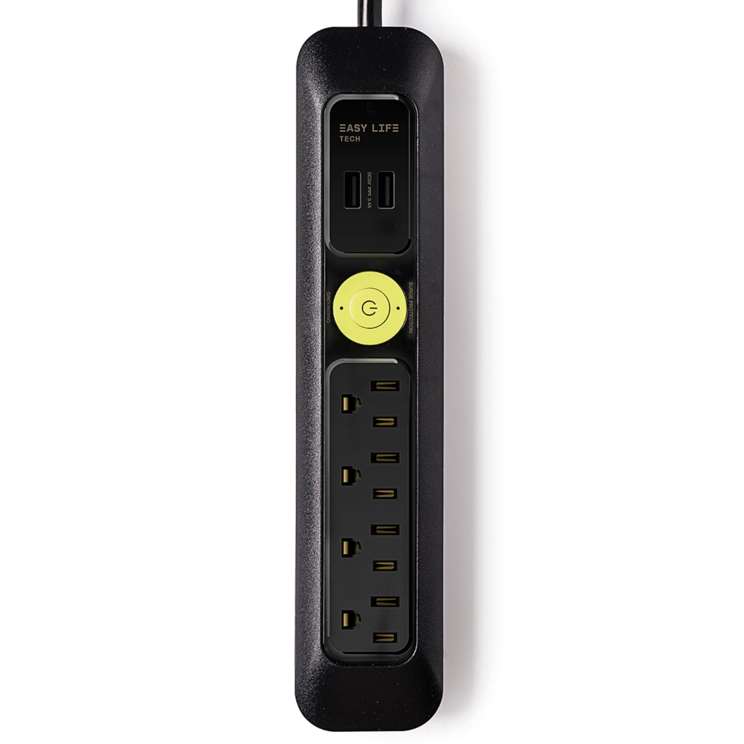 4 Outlet, 2 USB Power Strip Surge Protector by Easylife Tech - Black