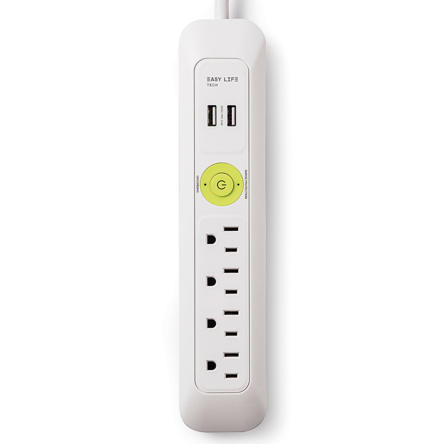 White ABS 4-Outlet 2-USB Travel Power Strip with 6 ft Cord