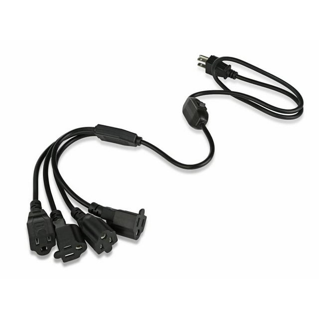 4Outlet Extension Cord Splitter, 6’ Foot Long Indoor and Outdoor