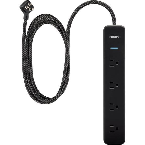 4-Outlet Sur Protector Power Strip 450J Adapter-Spaced 4ft Braided Cord Outlet Extender Extension Cord for Home School or Office Black SPP3503B/37