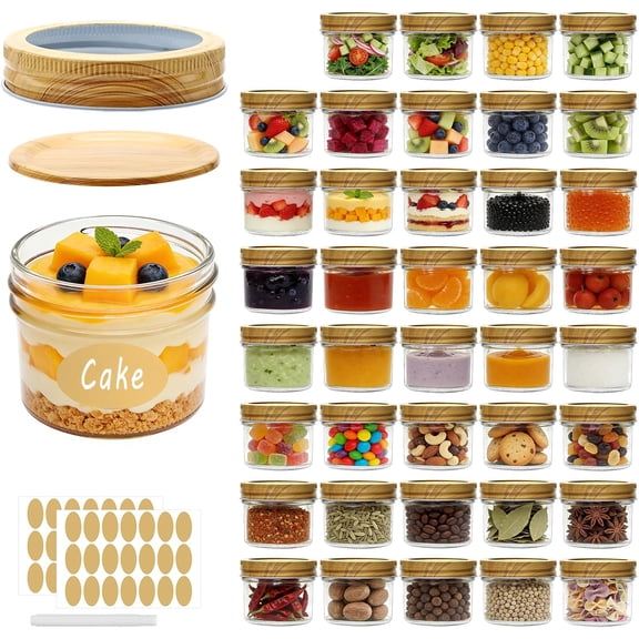 4 Oz Glass Jars with Lids, Mini Mason Jars for Honey Jam Wedding Favors, Spice Containers Kitchen Storage Canisters, 40 Pack