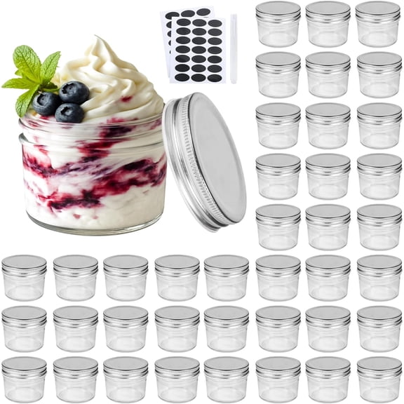 4 Oz Glass Jars with Lids, Mini Mason Jars for Honey Jam Wedding Favors, Spice Containers Kitchen Storage Canisters, 40 Pack