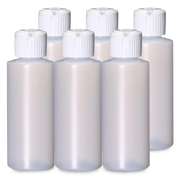 4 Oz (Pack-6) Plastic Cylinder Bottles With Flip Top Pour Spout, Empty Refillable Containers for Liquids, Oils, Lotions & Many More