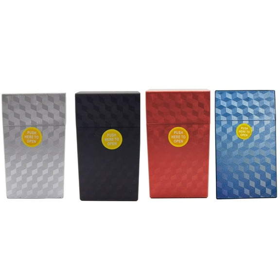 4 PACK 100 Size Push-to-Open Plastic Cigarette Case Cube Square Design for Men and Women