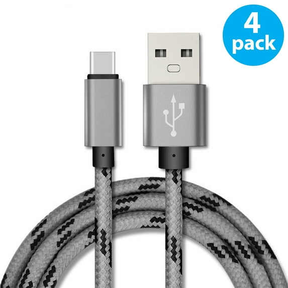4-PACK 10FT USB Type C Cable, Fast Charger, USB-A to USB-C Charging Cord, Nylon Braided, Compatible with Samsung Galaxy S23, S22, S21, S20, S10, S9, Note20 10 9, Universal USB-C Charger, Gray