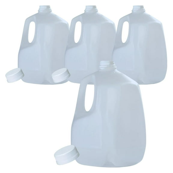 (4 PACK) 128 Oz Empty Plastic Gallon Juice Bottles with Tamper Evident WHITE - Smoothie Bottles - Ideal for Juices, Milk, Smoothies, Picnic's and Even Meal Prep - Made in USA