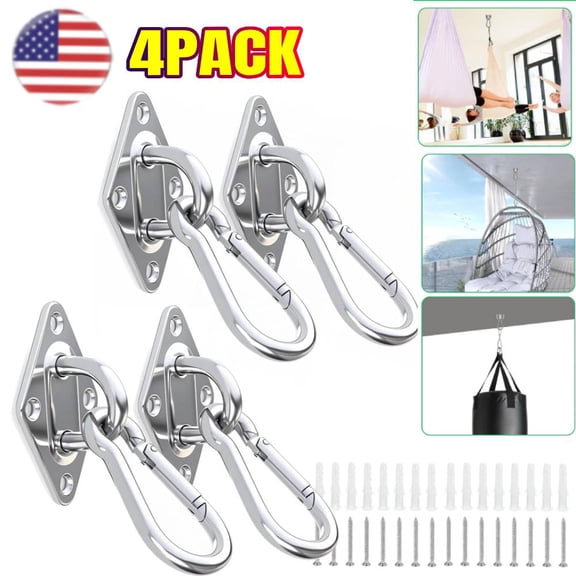 4 PACK 2.3 Inch 304 Stainless Steel Pad Eye Plate Hook with Screws and 2 Inch 304 Stainless Steel Snap Hook for Suspension, Ceiling Hooks, Marine Application Hook