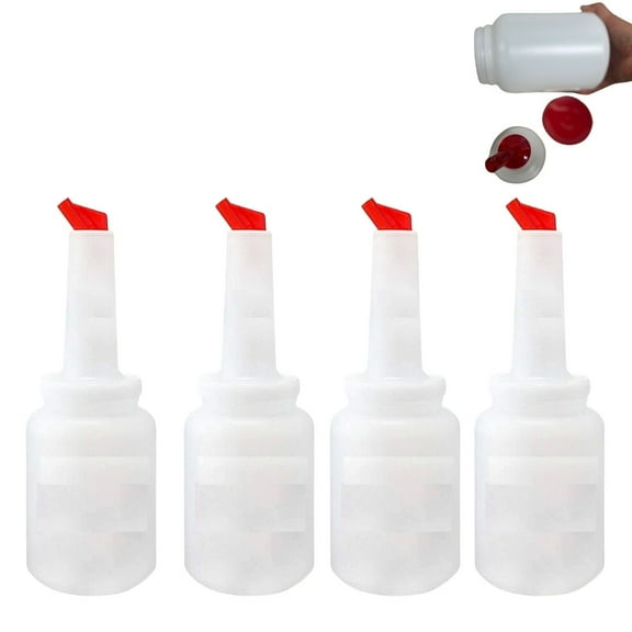 4 PACK - 2 Qt. White Pour Bottle with Red Spout and Cap