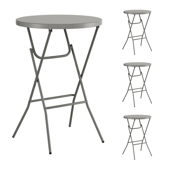 (4 PACK) 32'' Round Gray Plastic Bar Height Folding Table - Plastic Folding Cocktail Table