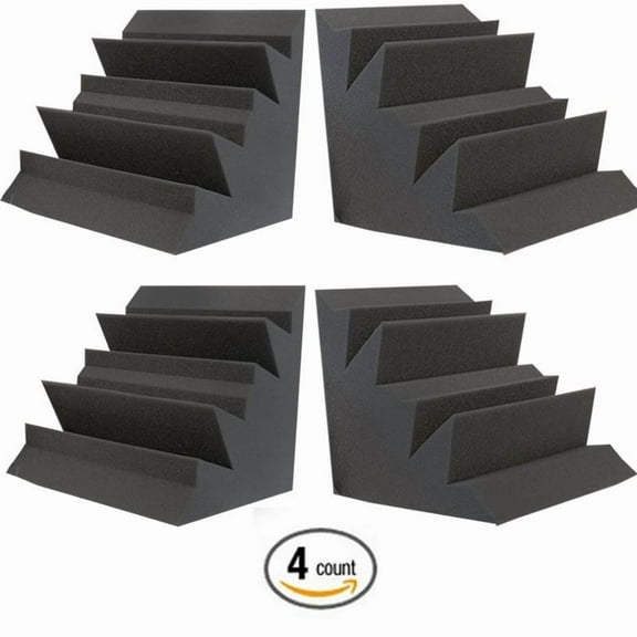 4 PACK - Acoustic Foam Bass Trap Studio Soundproofing Corner Wall 12" x 12" x 12"