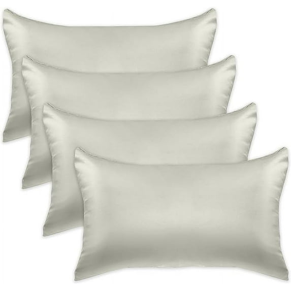 Mocassi 4-PACK Cooling Viscose Satin Pillowcase Set with Hidden Zipper closure, Silky Smooth for Hair and Skin Care-Beautiful Gift Box-4-Piece Satin Pillowcase Set, Standard/Queen, Light Jade