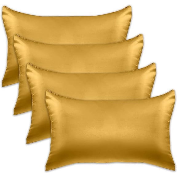 4 PACK Cooling Viscose Satin Pillowcase Set with Hidden Zipper closure,Standard/Queen, Gold