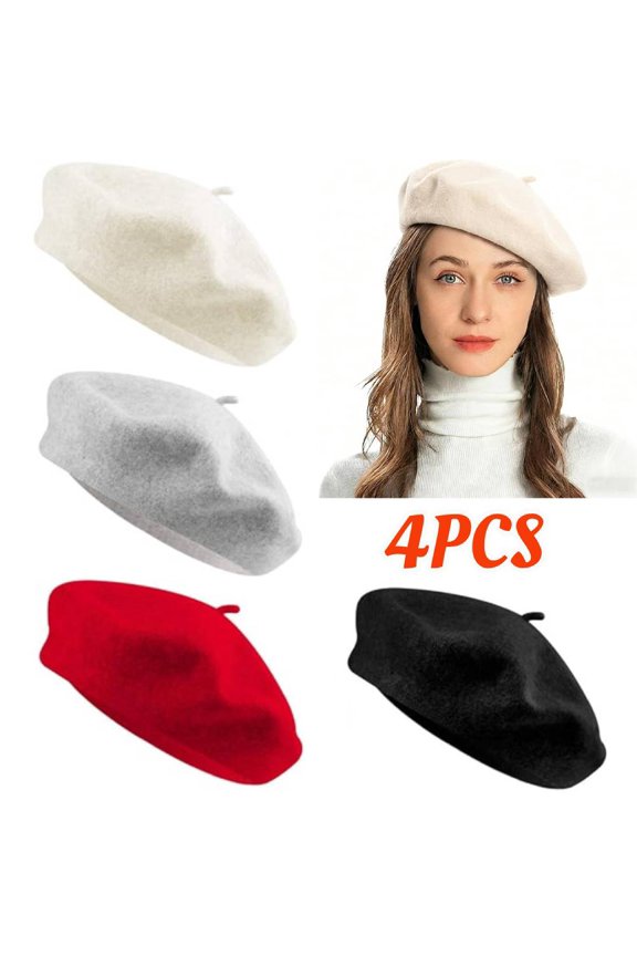 4 PACK Cotton Beret Hats for Women, French Style Beret Beanie Cap Solid Color Winter Hat Holiday